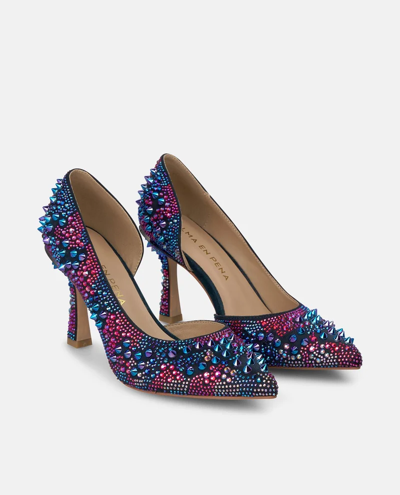 ZAPATO DE TACÓN CON PEDRERÍA MULTICOLOR