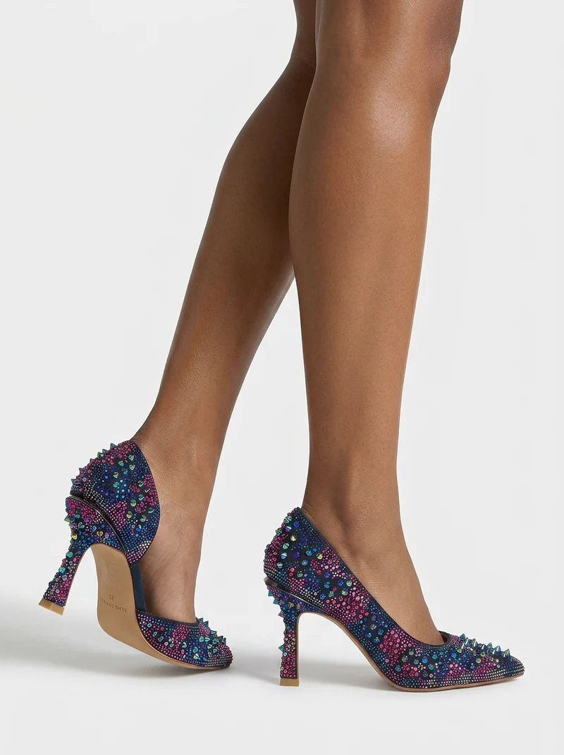 ZAPATO DE TACÓN CON PEDRERÍA MULTICOLOR