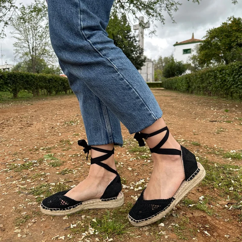 Alpargatas Corina Croché Escote Corazón M5421 Negro