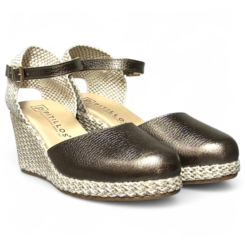 Sandalias Pitillos Cuña Rafia 10634 Plata Vieja