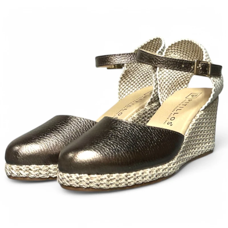 Sandalias Pitillos Cuña Rafia 10634 Plata Vieja