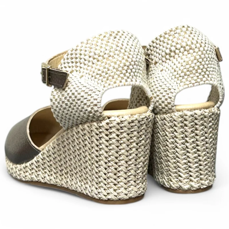 Sandalias Pitillos Cuña Rafia 10634 Plata Vieja
