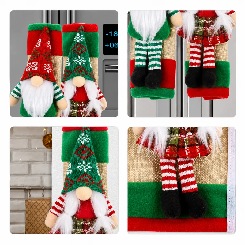 Miomu Cubierta de Puerta para Refrigeradoras Gnomos Navideños