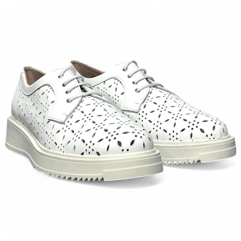 Zapatos Pitillos Blúcher Flores 10383 Blanco