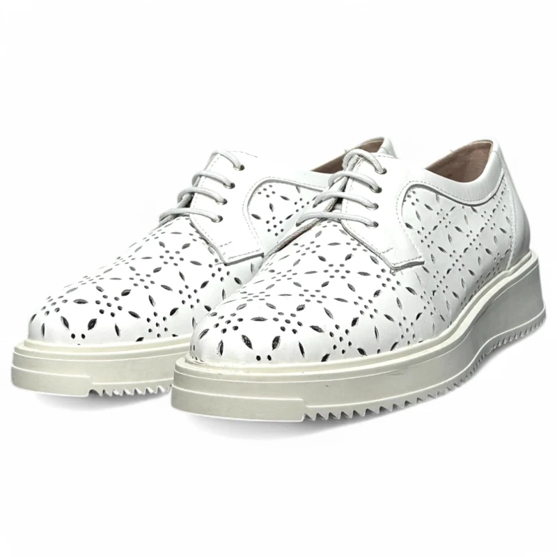 Zapatos Pitillos Blúcher Flores 10383 Blanco