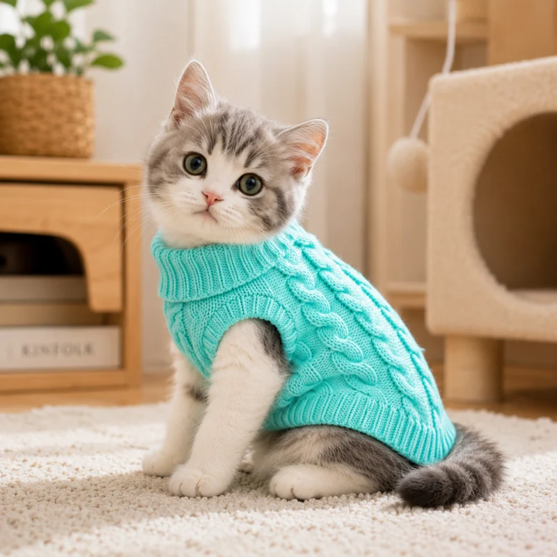 Miomu Abrigo para Gatitos y Perritos Gato Celeste