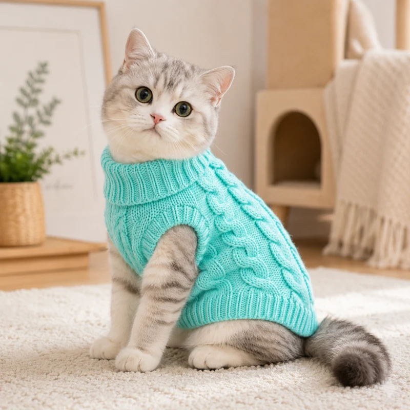 Miomu Abrigo para Gatitos y Perritos Gato Celeste