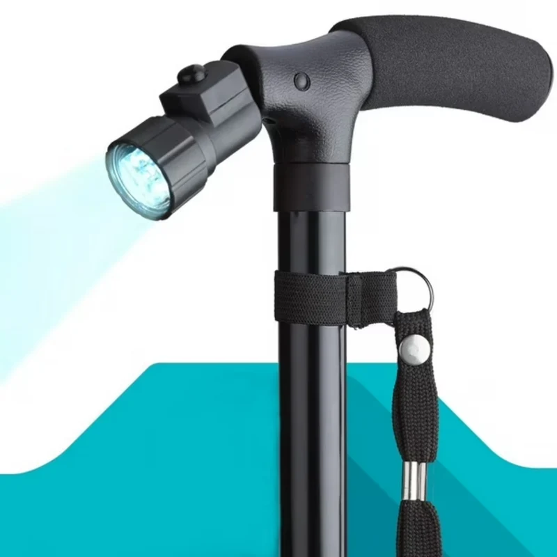 Miomu Bastón Plegable con Base de 3 Puntos y Luz LED