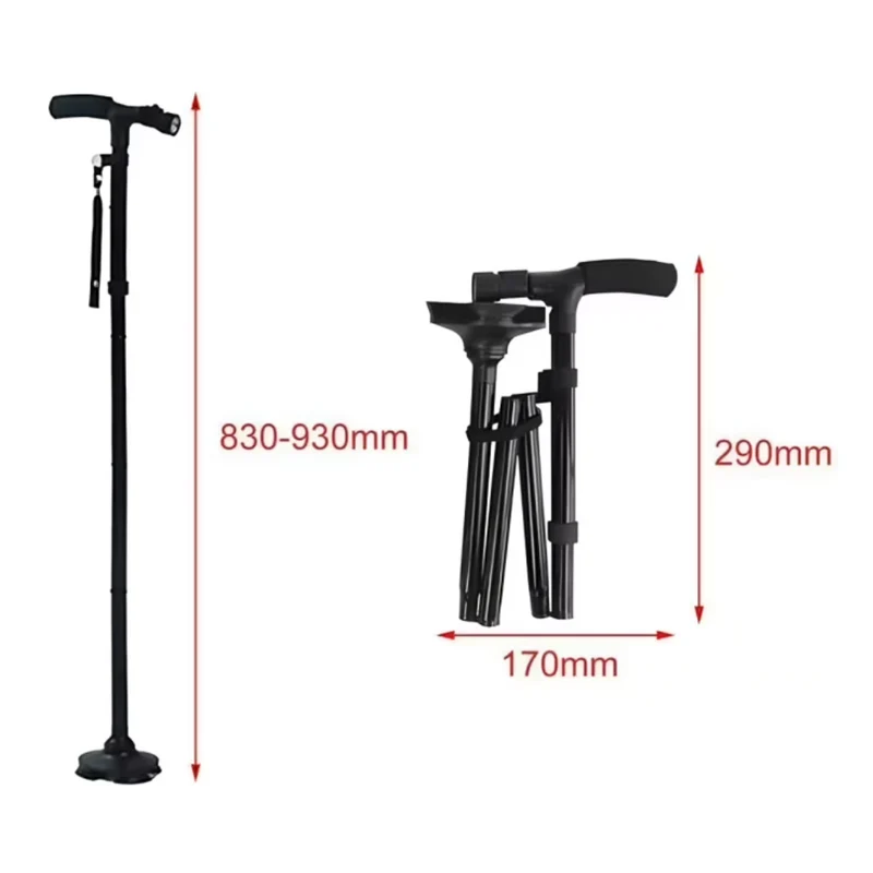 Miomu Bastón Plegable con Base de 3 Puntos y Luz LED