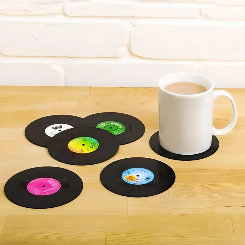 Miomu Set Posavasos en Forma de Disco de Vinilo Retro, 6 Piezas