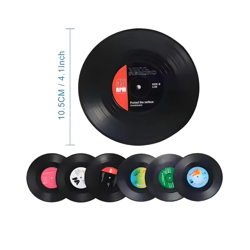 Miomu Set Posavasos en Forma de Disco de Vinilo Retro, 6 Piezas