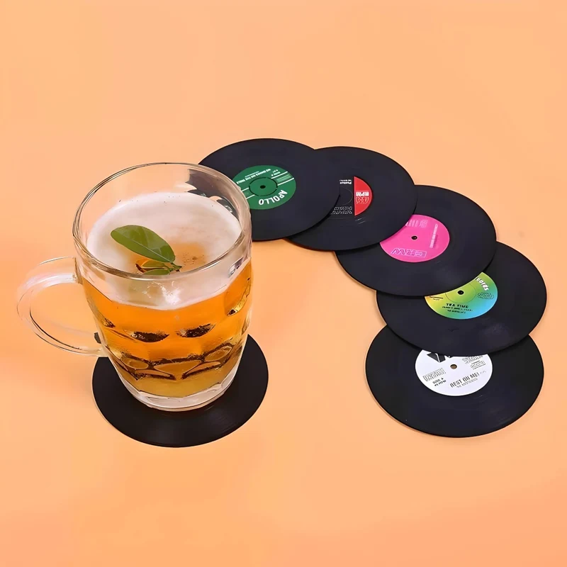 Miomu Set Posavasos en Forma de Disco de Vinilo Retro, 6 Piezas