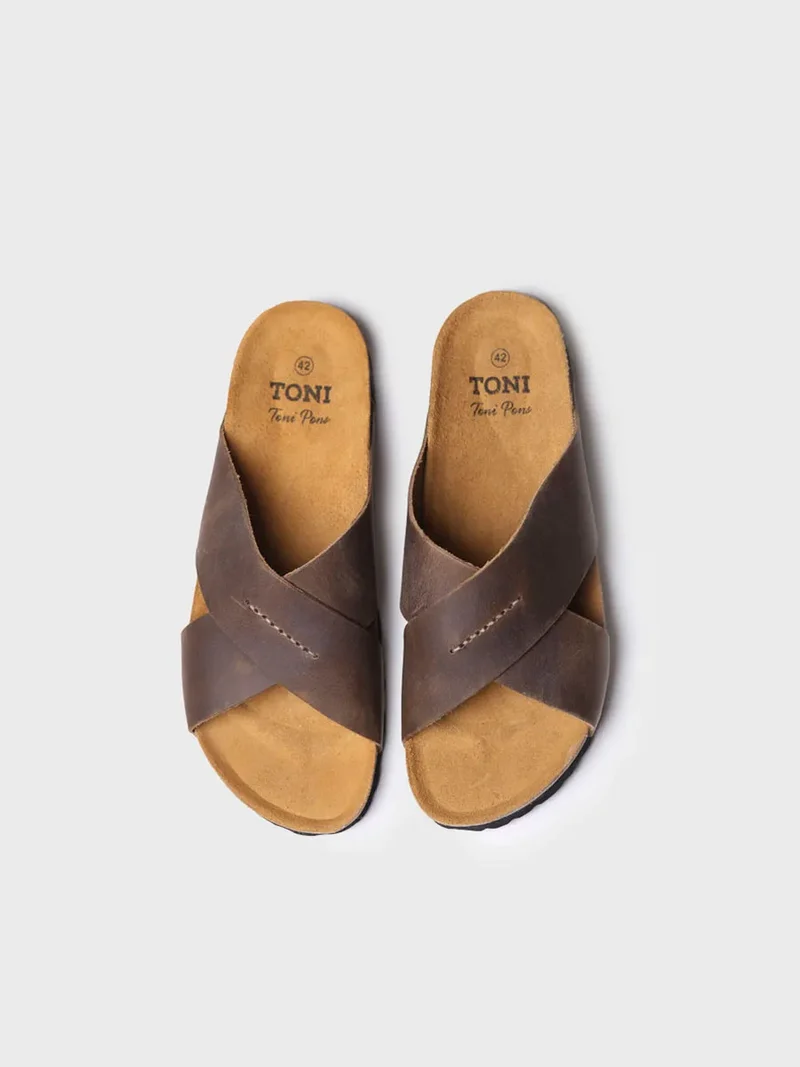 Sandalia de hombre con tiras cruzadas en color Caqui | GOL-PE