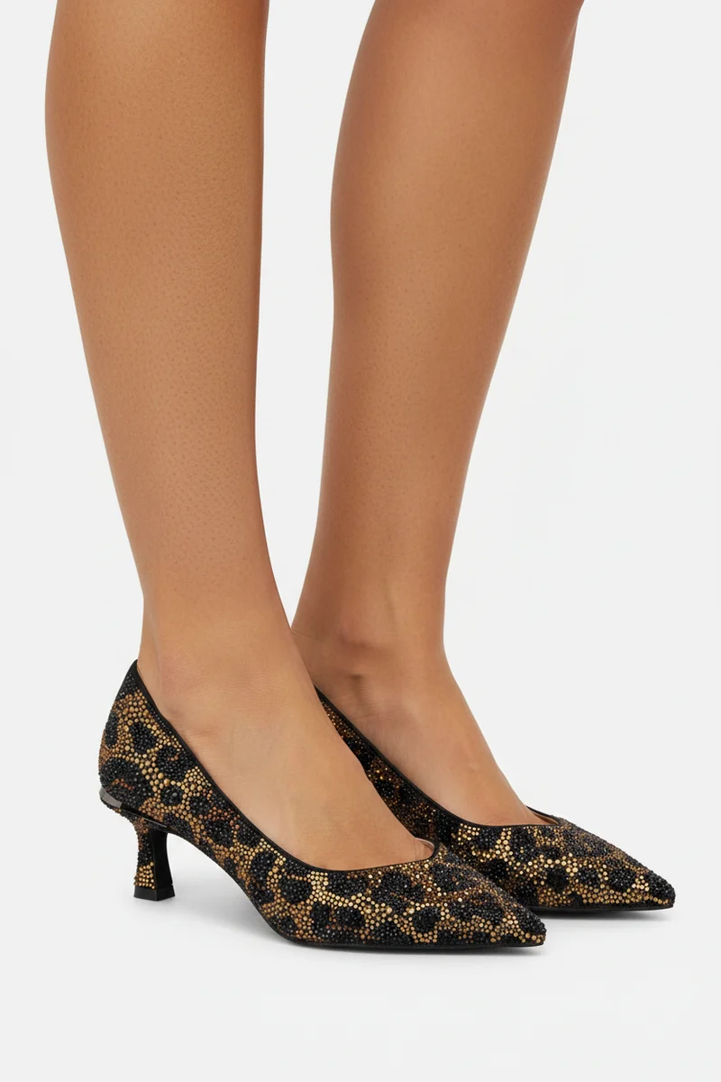 ZAPATO TACÓN CHUPETE ANIMAL PRINT METALIZADO