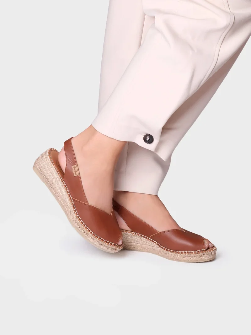 Alpargata peep toe de mujer con cuña en piel | BERNIA-P