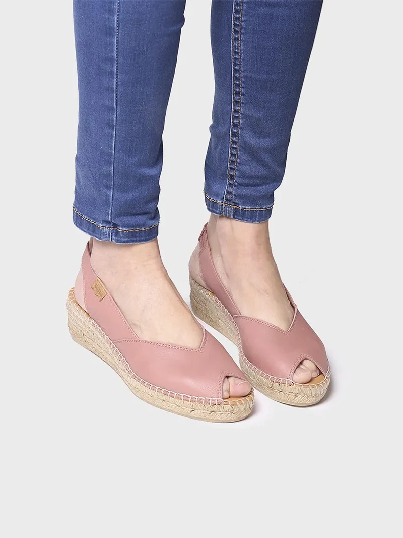 Alpargata peep toe de mujer con cuña en piel | BERNIA-P