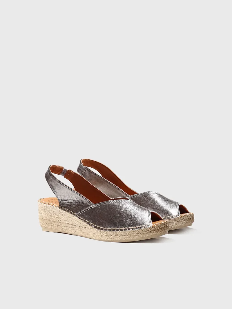 Alpargata peep toe de mujer con cuña en piel | BERNIA-P
