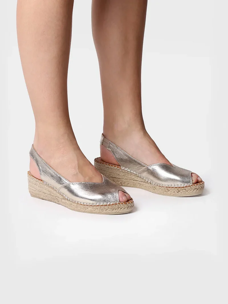 Alpargata peep toe de mujer con cuña en piel | BERNIA-P