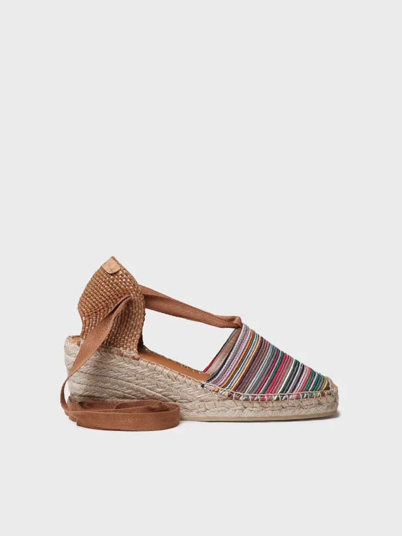 Alpargata de cuña en lona multicolor con cintas | VEGA-BO