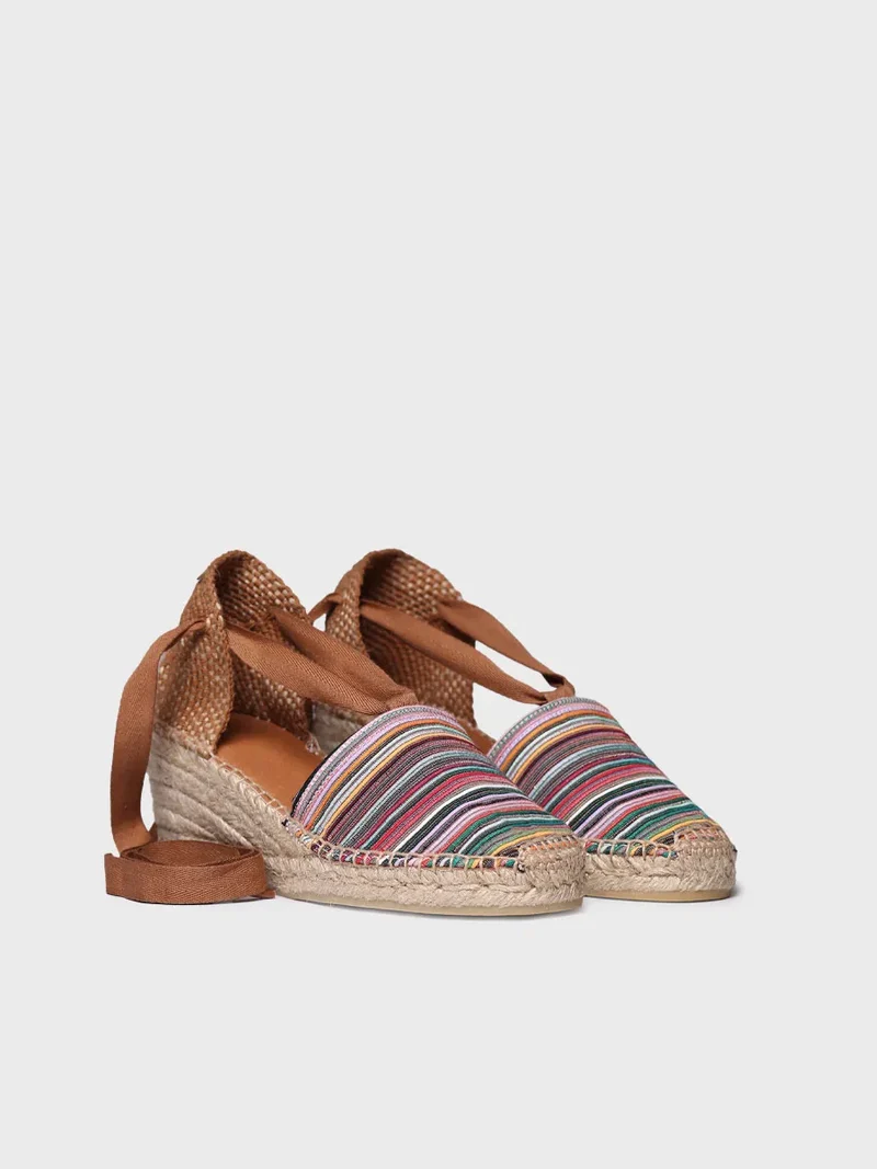 Alpargata de cuña en lona multicolor con cintas | VEGA-BO