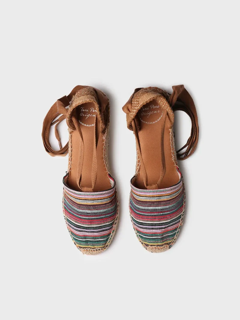 Alpargata de cuña en lona multicolor con cintas | VEGA-BO