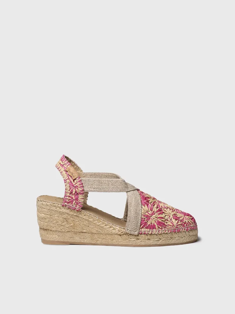 Alpargata de cuña en rafia floral | TERRA-RF