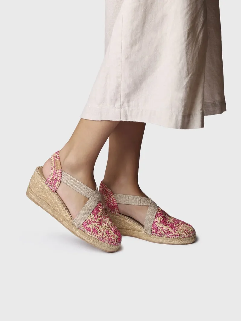 Alpargata de cuña en rafia floral | TERRA-RF