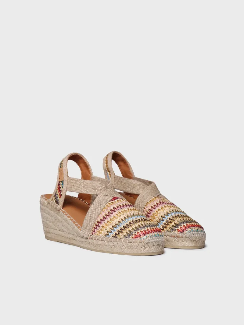 Alpargata de cuña media en rafia multicolor | TERRA-NM
