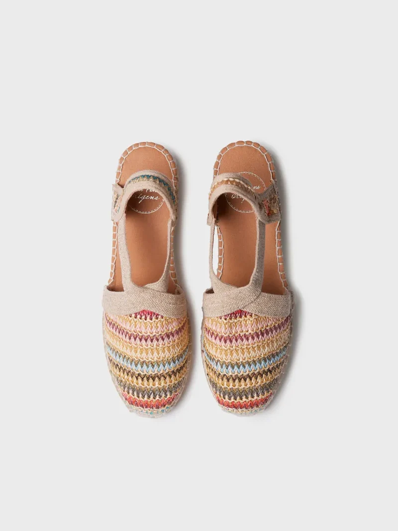 Alpargata de cuña media en rafia multicolor | TERRA-NM