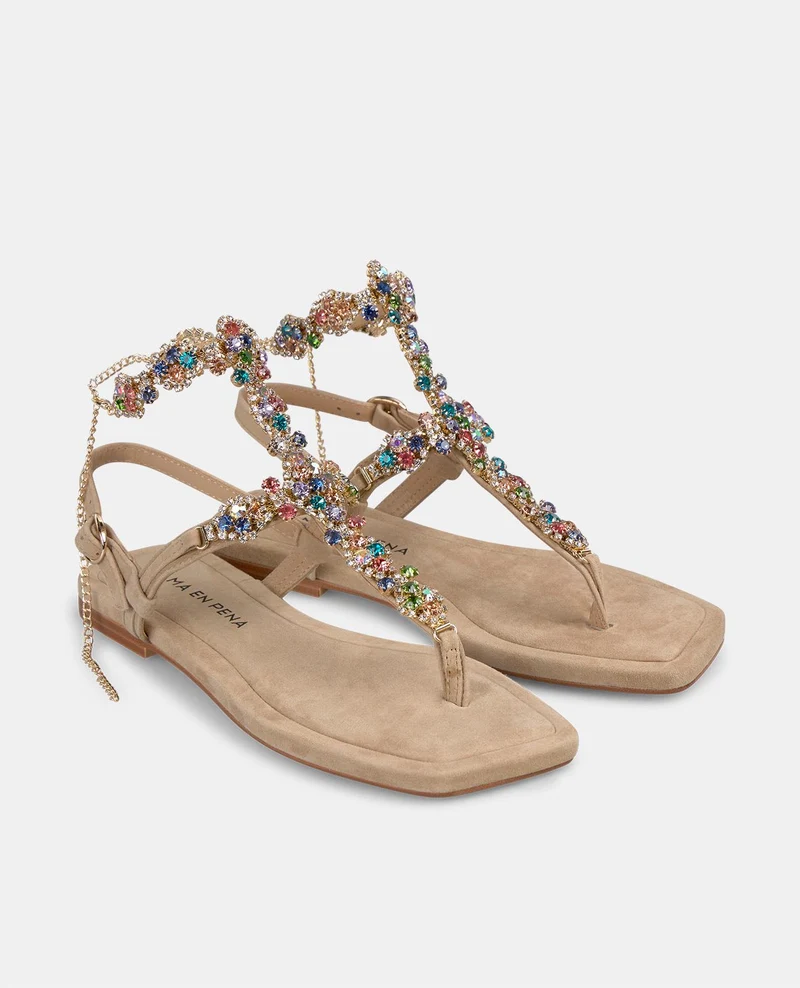 SANDALIA PEDRERÍA MULTICOLOR