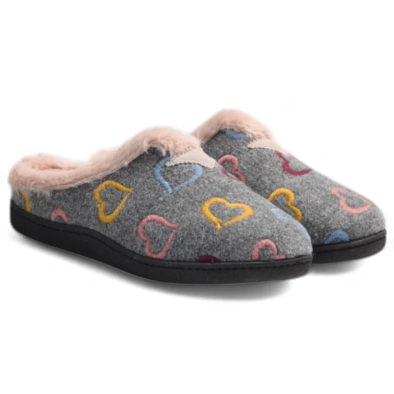 Zapatillas de Casa Plumaflex Corazones Bordados 12023 Gris