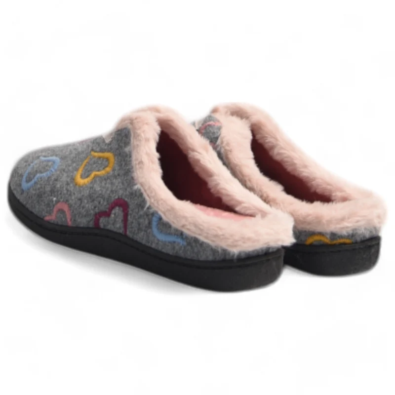 Zapatillas de Casa Plumaflex Corazones Bordados 12023 Gris