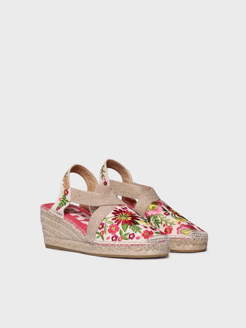 Alpargata de mujer con cuña y bordado multicolor | MONTJOI