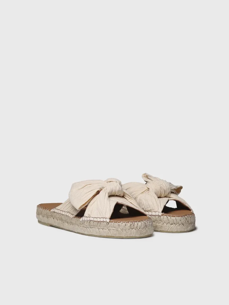 Sandalias planas de mujer en tejido con lazo | ELINA