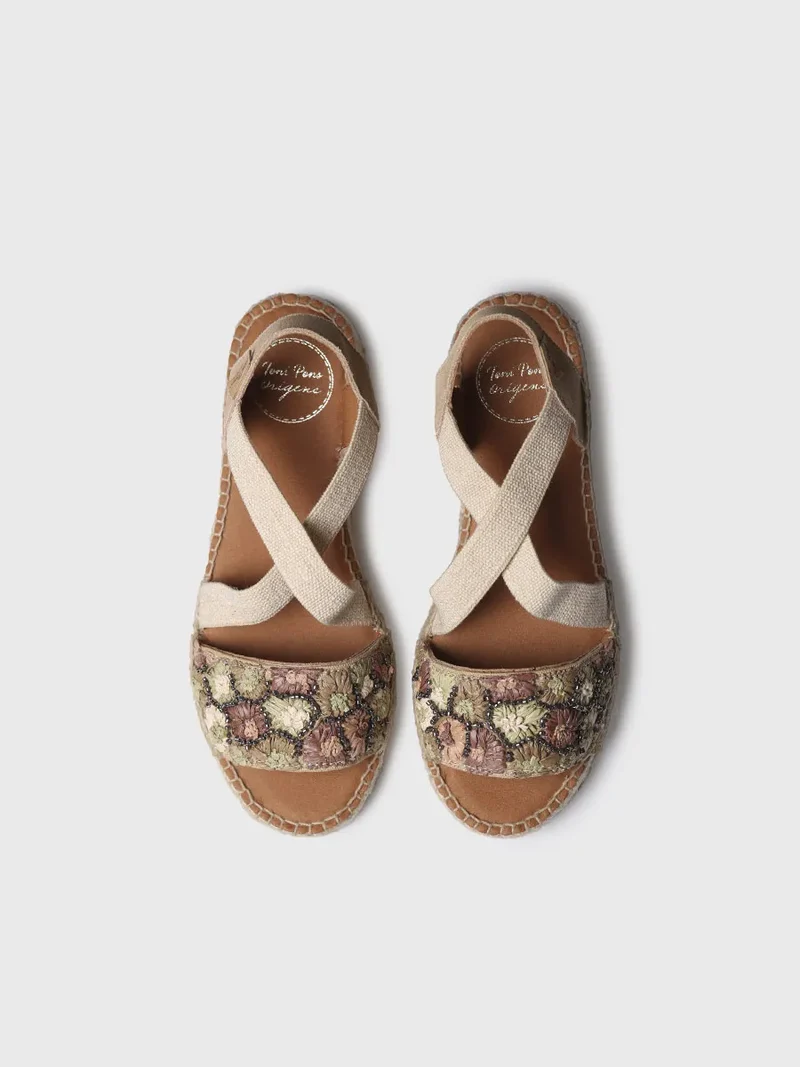 Alpargatas de cuña baja de mujer en rafia multicolor | EIDER-FS