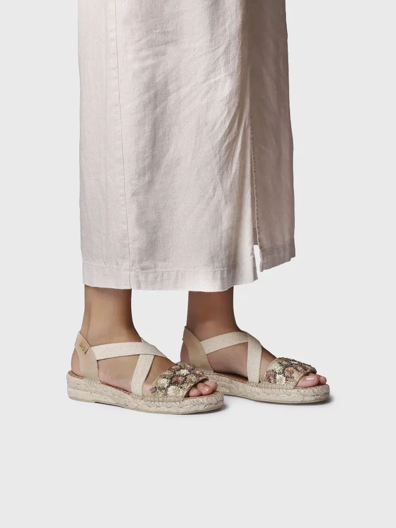 Alpargatas de cuña baja de mujer en rafia multicolor | EIDER-FS