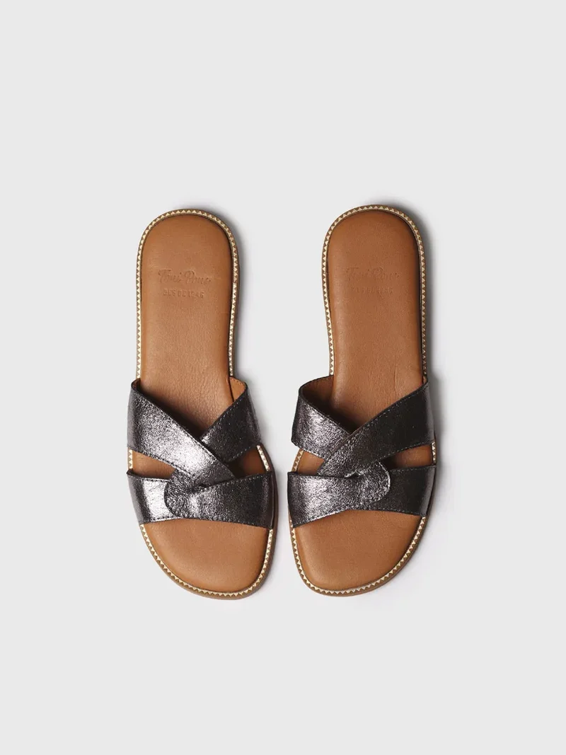 Sandalias planas de mujer en piel metalizada | BRESCIA