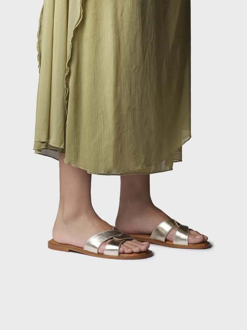 Sandalias planas de mujer en piel metalizada | BRESCIA