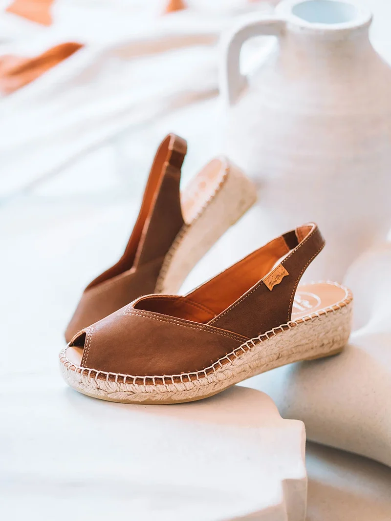 Alpargata peep toe de mujer con cuña en piel | BERNIA-P