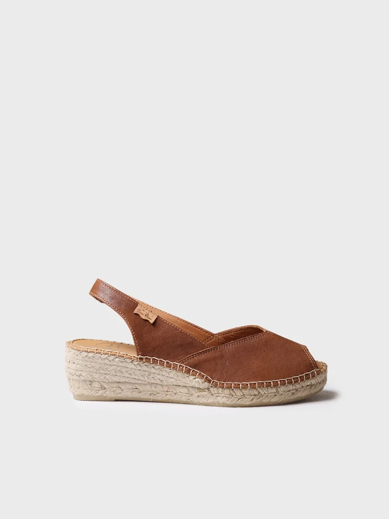 Alpargata peep toe de mujer con cuña en piel | BERNIA-P