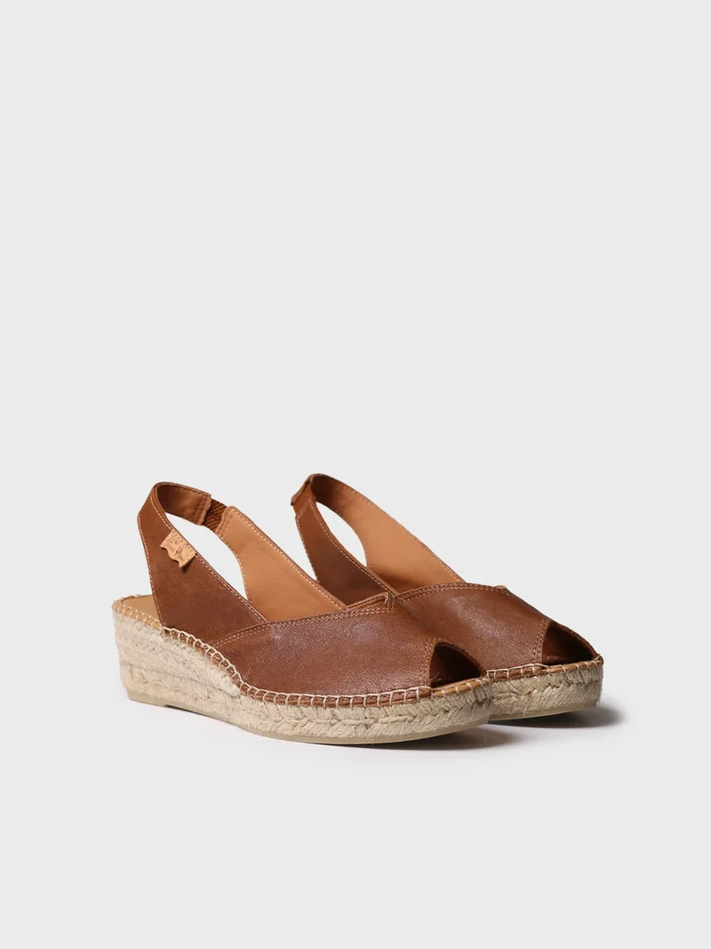 Alpargata peep toe de mujer con cuña en piel | BERNIA-P