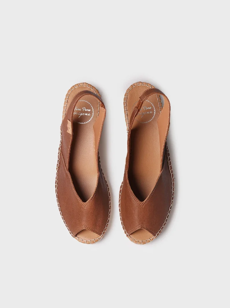 Alpargata peep toe de mujer con cuña en piel | BERNIA-P