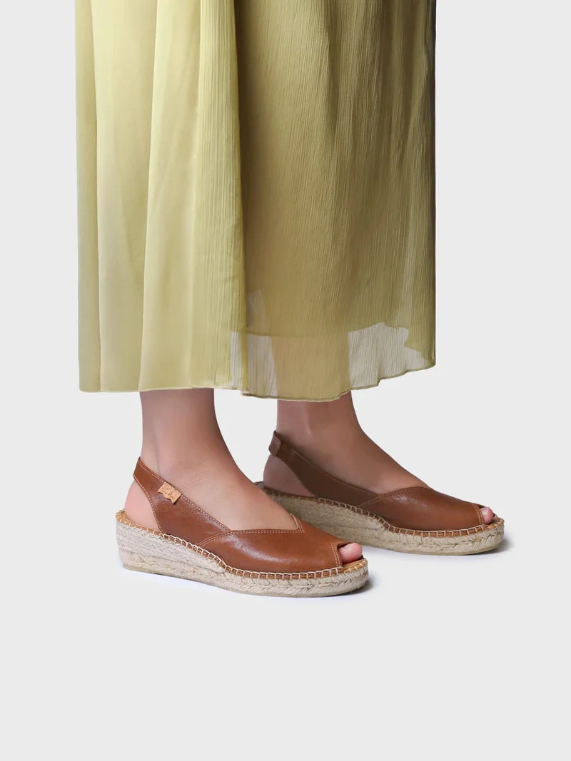 Alpargata peep toe de mujer con cuña en piel | BERNIA-P
