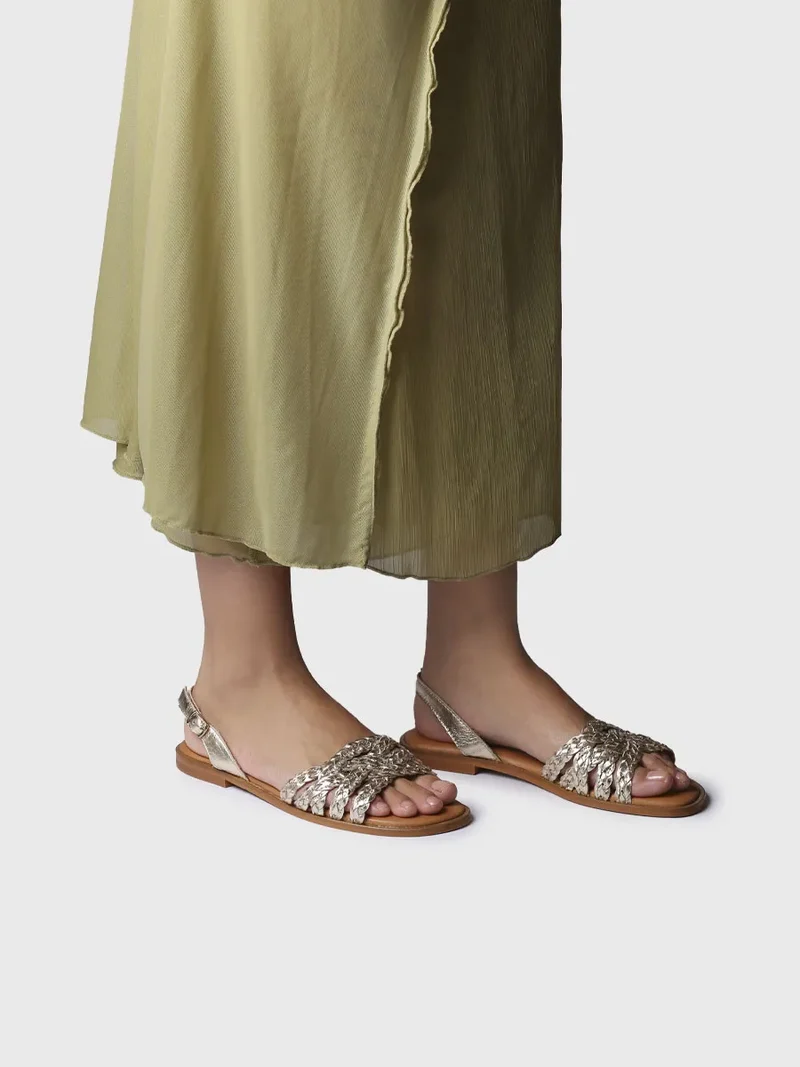 Sandalias planas de mujer en piel trenzada | BERNA