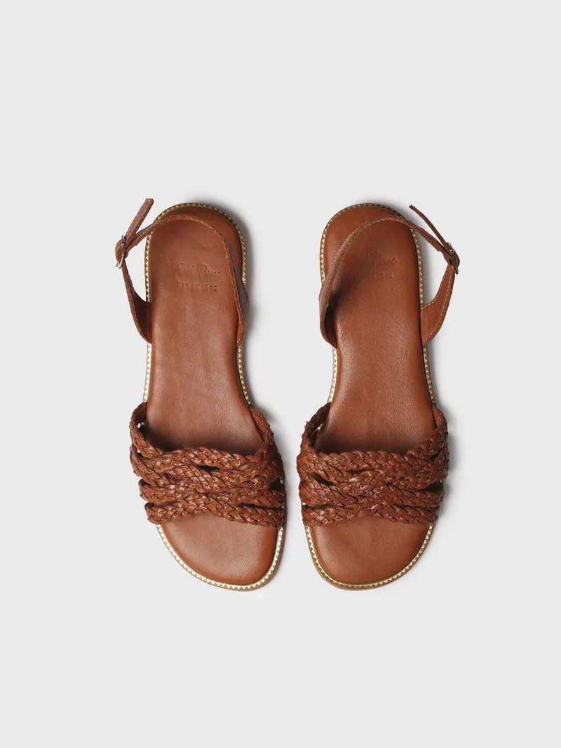 Sandalias planas de mujer en piel trenzada | BERNA