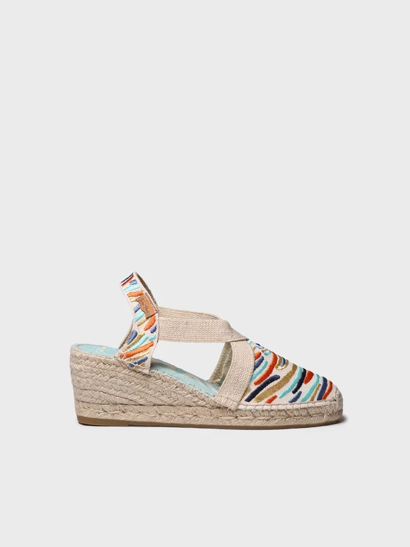 Alpargata de mujer con cuña y bordado multicolor | MONTJOI