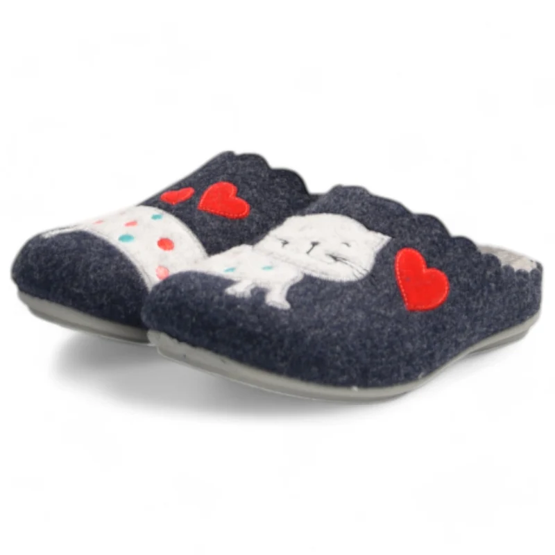 Zapatillas de Casa Marpen Slippers Gato Lunares 308IV24 Marino