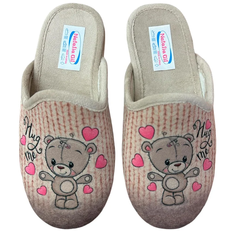 Zapatillas de Casa Natalia Gil Osito Corazones 7050 Beig