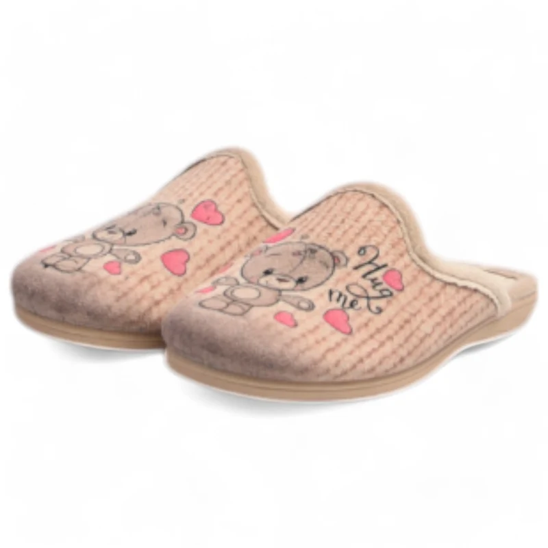 Zapatillas de Casa Natalia Gil Osito Corazones 7050 Beig