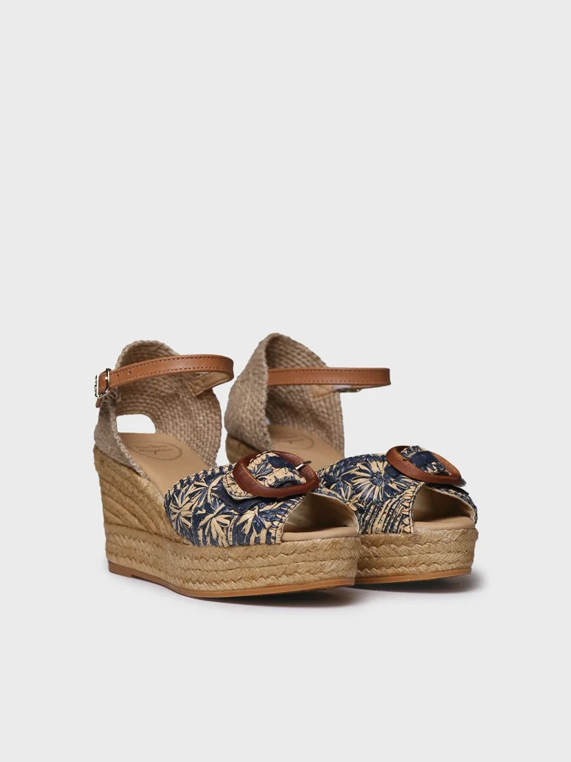 Alpargata de mujer con cuña en rafia bicolor | LIA-RF